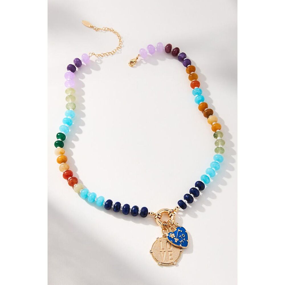Anthropologie beaded colorful charm cluster necklace nwt 58 retail